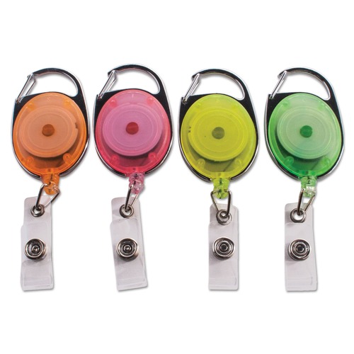 Office Jansan | Advantus 91119 30 in. Extension Carabiner-Style Retractable ID Card Reel - Assorted Neon (20/Pack) image number 0