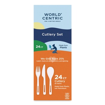 World Centric Plastic Fork/Knife/Spoon Medium Heavyweight TPLA Cutlery - Light Beige (24/Pack)