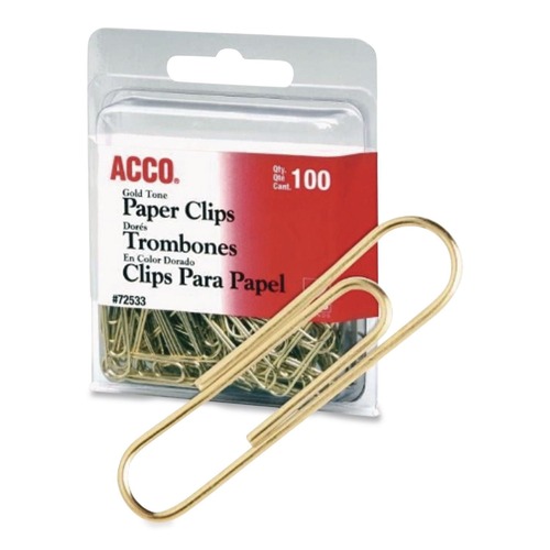 Office Jansan | ACCO A7072533 No. 2 Smooth Gold Tone Paper Clips - Gold (50/Box) image number 0