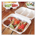 Food Trays, Containers, and Lids | World Centric TO-SC-T3-LFS 8.8 in. x 8.2 in. x 2.9 in. Paper Fiber Hinged Containers - Natural (300/Carton) image number 1