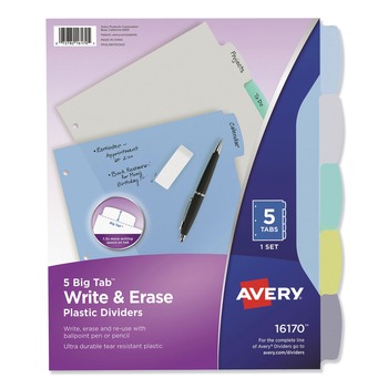 Avery Write and Erase Big Tab 11 in. x 8.5 in. 5-Tab 3-Hole Punched Durable Plastic Dividers - Assorted (1-Set)