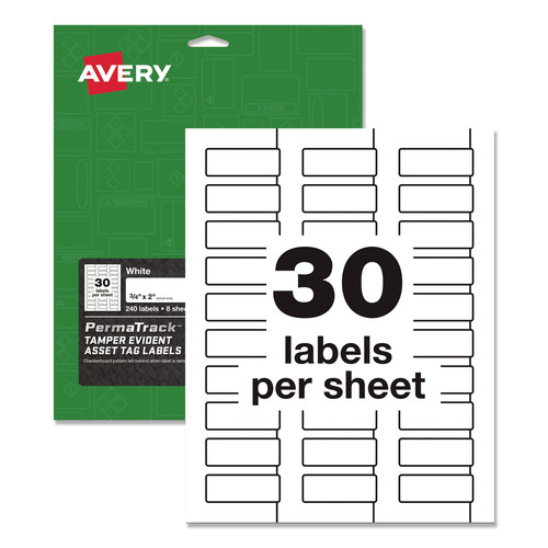  | Avery 60530 0.75 in. x 2 in. PermaTrack Tamper-Evident Asset Tag Labels - White (30/Sheet, 8 Sheets/Pack) image number 0