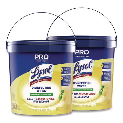 Cleaning & Janitorial Supplies | LYSOL Brand 19200-99856 6 in. x 8 in. 1-Ply Professional Disinfecting Wipe Bucket - Lemon and Lime Blossom White (2/Carton) image number 0
