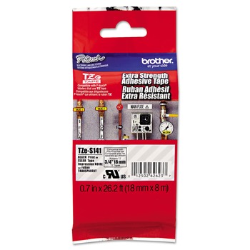 Brother P-Touch 0.7 in. x 26.2 ft. TZe Standard Adhesive Laminated Labeling Tape - Black on Clear