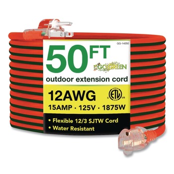 GoGreen Power GG-14050 50 ft. 15 Amps 12 AWG Lighted End Heavy-Duty Extension Cord - Orange/Black