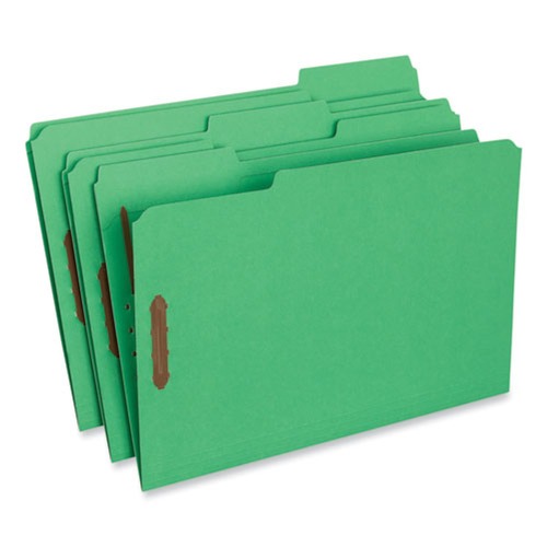  | Universal UNV13526 Deluxe Reinforced 1/3-Cut Top Tab Legal Size Folders with Fasteners - Green (50/Box) image number 0