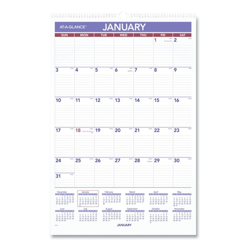  | AT-A-GLANCE PM3-28 12-Month (Jan to Dec): 2025 15.5 in. x 22.75 in. Ruled Daily Blocks Monthly Wall Calendar - White Sheets image number 0