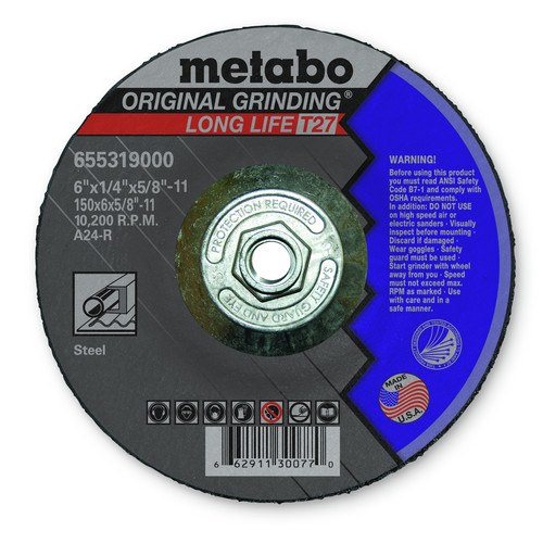 Grinding, Sanding, Polishing Accessories | Metabo 655319000 6 in. x 1/4 in. A24R Type 27 Depressed Center Grinding Wheel (25-Pack) image number 0