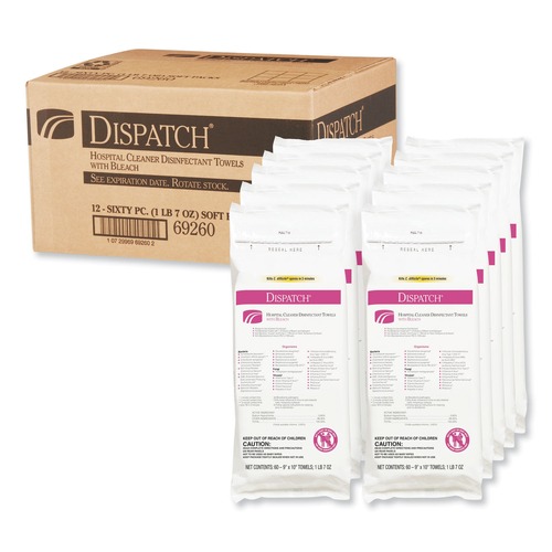 Clorox Healthcare 69260 9 X 10 Dispatch Cleaner Disinfectant Towels With Bleach (60/Pack, 12 Packs/Carton) image number 0