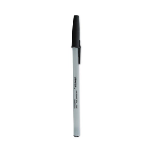  | Universal UNV27420 Fine 0.7 mm Stick Ballpoint Pen - Black Ink, Gray/Black Barrel (1 Dozen) image number 0