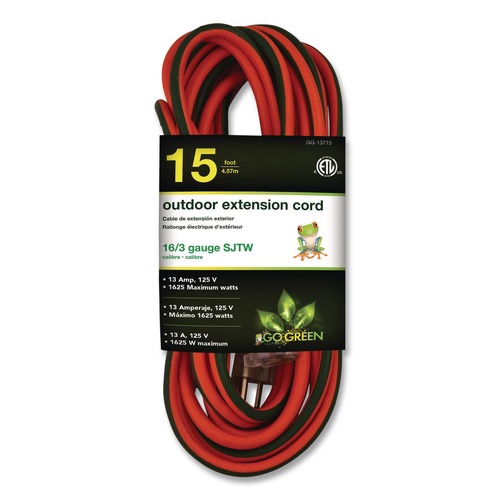 Office Electronics & Batteries | GoGreen Power GG-13715 16 AWG Extension Cord Lighted End, 15 ft, 13 A, Orange image number 0