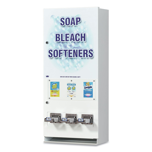 Office Jansan | Vend-Rite VEN 394-100 16.25 in. x 9.5 in. x 37.75 in. 3-Column Coin-Operated Soap Vender - White/Blue image number 0