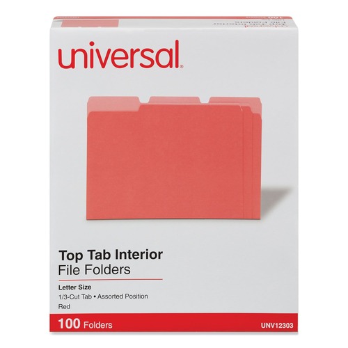 Office Jansan | Universal UNV12303 1/3-Cut Assorted Tab Interior File Folders - Letter Size, Red (100/Box) image number 0