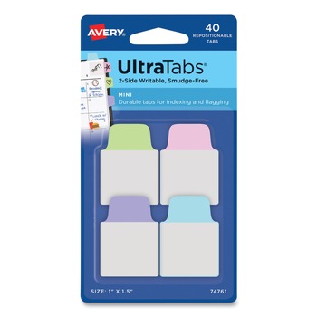 Avery Ultra Tabs 1 in. x 1.5 in. 1/5-Cut Repositionable Mini Tabs - Assorted Pastel (40/Pack)