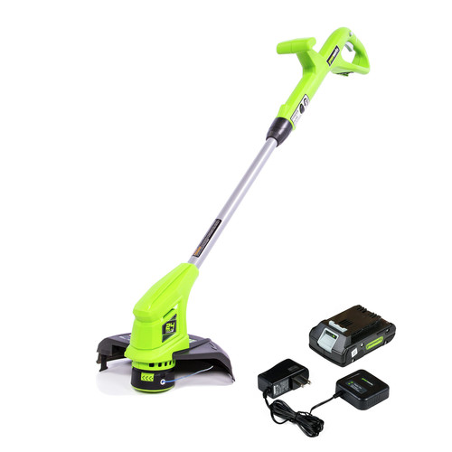 String Trimmers | Greenworks 2102902 ST24B210 24V/12 in. String Trimmer with 2 Ah Battery and Charger image number 0