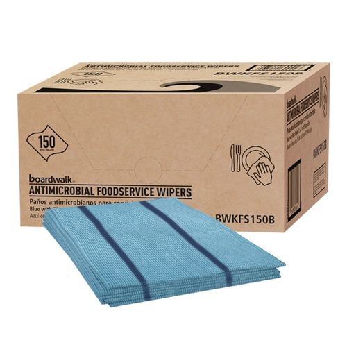 Office Jansan | Boardwalk 3283 1-Ply 12 in. x 21 in. Antimicrobial Foodservice Wipers - Blue (150/Carton) image number 0
