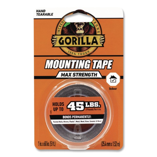 Office & Office Supplies | Gorilla Glue 112962 1 x 60 Max Strength Permanent Mounting Tape Holds Up to 45 lb (3 lbs per 4 in.) - Black (1-Roll) image number 0