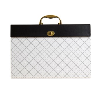 U Brands 2/5-Cut Tabs 5.25 in. Expansion Letter Size 19 Sections Twist-Lock Latch Closure Expanding File Box - White/Black/Gold