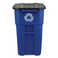 Trash & Waste Bins | Rubbermaid Commercial FG9W2773BLUE Brute 50 Gallon Square Recycling Rollout Container - Blue image number 0