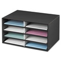 Office Jansan | Bankers Box 6170301 19.5 in. x 12.38 in. x 10.25 in. 8 Letter Compartments Decorative Sorter - Black/Gray Pinstripe image number 0