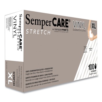 SemperCare Stretch Vinyl Examination Gloves - X-Large, Cream (100/Box)