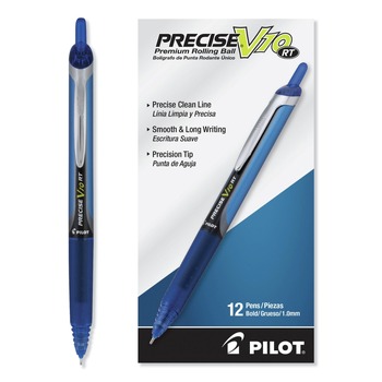 Pilot Precise V10RT Retractable 1 mm Roller Ball Pens - Bold, Blue (Dozen)