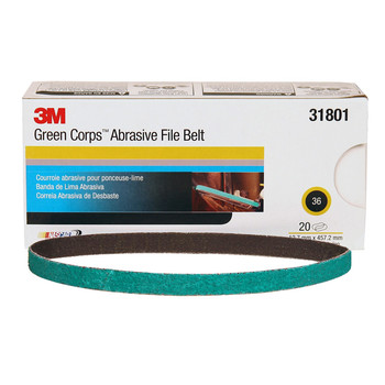 3M 31801 Green Corps Abrasive File Belt 1/2 in. x 18 in. 36 (20-Pack)