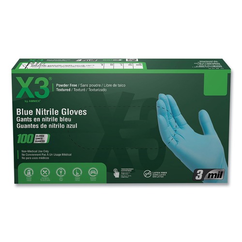 Disposable Gloves | Ammex X346100 3 mil Industrial Powder-Free Nitrile Gloves - Large, Blue (1000/Carton) image number 0