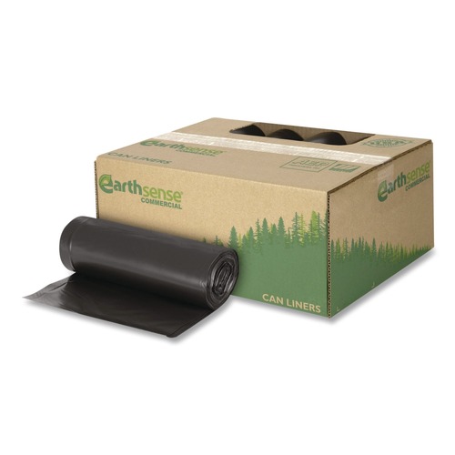 Office Jansan | Earthsense Commercial 1507783 24 in. x 33 in. 16-Gallon 0.85 mil. Linear Low Density Recycled Can Liners - Black (500/Carton) image number 0