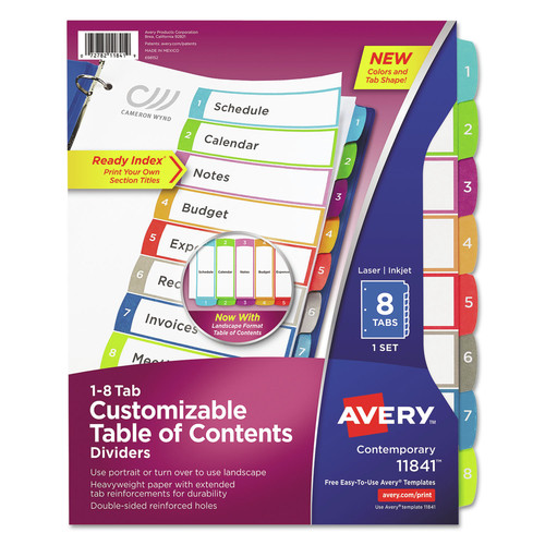 Office Jansan | Avery 11841 1 - 8 Tab 11 in. x 8.5 in. Customizable TOC Ready Index Divider Set - Multicolor (1 Set) image number 0