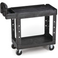 Utility Carts | Rubbermaid Commercial FG450088BLA 17.13 in. x 38.5 in. x 38.88 in. 500 lbs. Capacity 2 Lipped Shelves Heavy-Duty Plastic Utility Cart - Black image number 2