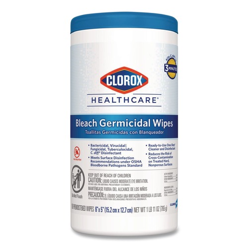 Hand Wipes | Clorox Healthcare 30577 6 in. x 5 in. 1-Ply Bleach Germicidal Wipes - Unscented, White (150/Canister) image number 0