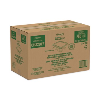 Dart CH32DEF ClearPac SafeSeal 32 oz. Tamper-Resistant/Evident Flat-Lid Containers - Clear (100/Bag, 2 Bags/Carton)