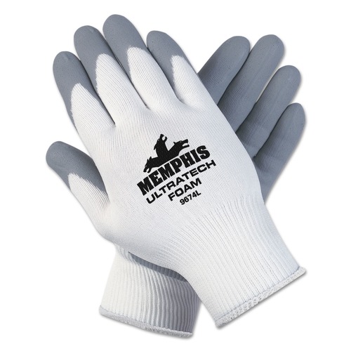 Work Gloves | MCR Safety 9674XL Ultra Tech Foam Seamless Nylon Knit Gloves - X-Large, White/Gray (1 Dozen) image number 0