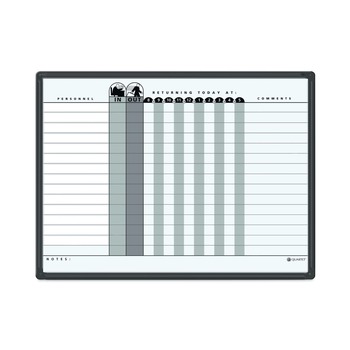 Quartet 24 in. x 18 in. 15-Person Employee In/Out Tracking Board System - White/Gray Surface/Black Aluminum Frame