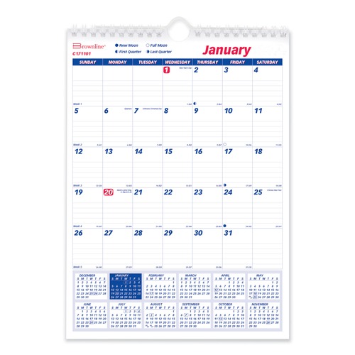 Calendars & Planners | Brownline C171101 8 in. x 11 in. 12-Month (Jan. to Dec.) 2025 One Month per Page Twin-Wirebound Wall Calendar - White Sheets image number 0