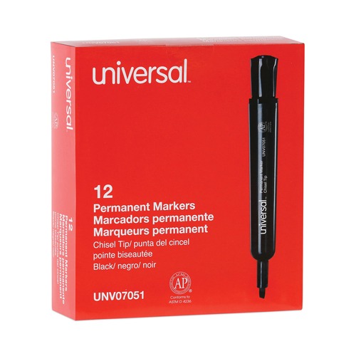 Office Jansan | Universal UNV07051 Broad Chisel Tip Permanent Marker - Black (1 Dozen) image number 0