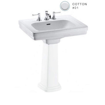 TOTO LT532.8#01 Promenade 24 in. Pedestal Bathroom Sink with 3 Faucet Holes Drilled and Overflow-Less Pedestal (Cotton White)