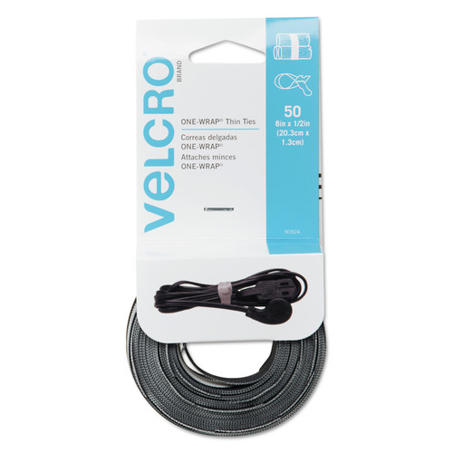 Office Jansan | Velcro 90924 ONE-WRAP 0.5 in. x 8 in. Pre-Cut Thin Ties - Black/Gray (50/Pack) image number 0