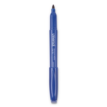 Universal UNV07073 Fine Bullet Tip Pen-Style Permanent Marker - Blue (1 Dozen)