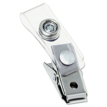 Swingline GBC 0.5 in. x 1.5 in. Badge Clips with Plastic Straps - Clear/Silver (100/Box)