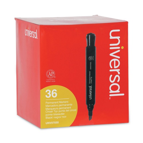  | Universal UNV07050 Chisel Tip Black Ink Permanent Marker Value Pack (36/Pack) image number 0
