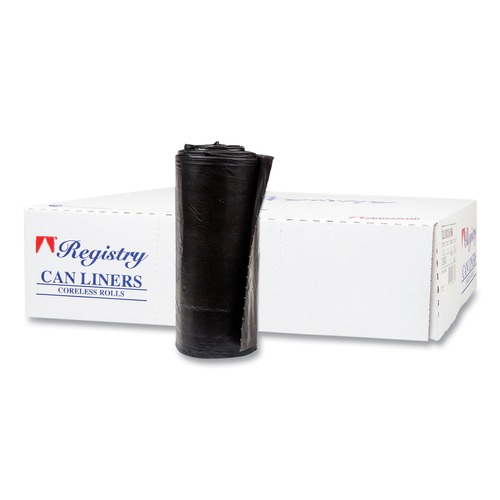 Trash Bags | Inteplast Group S386017K 60 gal. 17 microns 38 in. x 60 in. High-Density Interleaved Commercial Can Liners - Black (25 Bags/Roll, 8 Rolls/Carton) image number 0