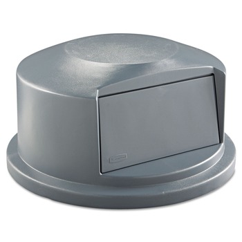 Rubbermaid Commercial 24.81 in. Diameter x 12.63 in. Round BRUTE Dome Top Receptacle Push Door for 44 Gallon Containers - Gray