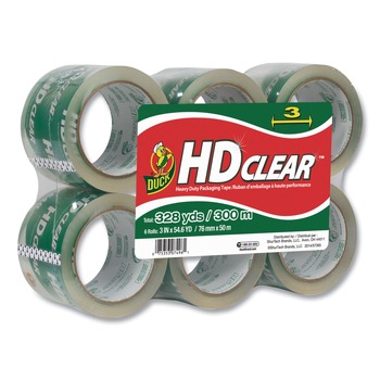 Duck 3 in. x 54.6 yds 3 in. Core Heavy-Duty Carton Packaging Tape - Clear (6/Pack)