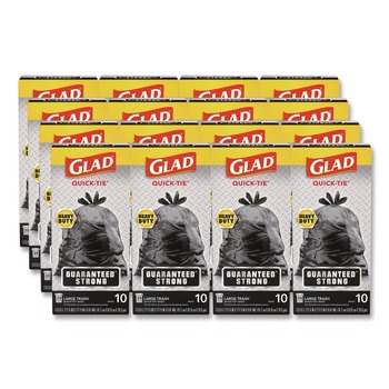 Glad 30 in. x 33 in. 30 gal. 0.81 mil Large Quick-Tie Trash Bags Tie-Flap - Black (10/Box 12 Boxes/Carton)