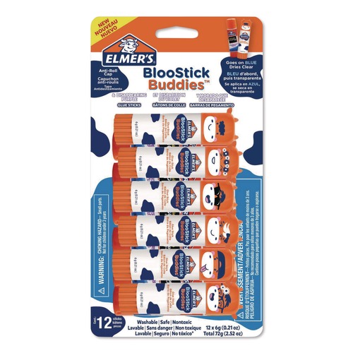 Adhesives & Glues | Elmer's 2213736 0.21 oz BlooStick Buddies and Disappearing Purple Glue Stick Combo Pack - Dries Clear (12/Pack) image number 0