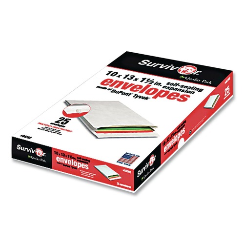 Pens | Survivor QUAR4610 10 in. x 13 in. No. 13-1/2 Lightweight 14 lbs. Tyvek Open End Expansion Mailers - White (100/Carton) image number 0