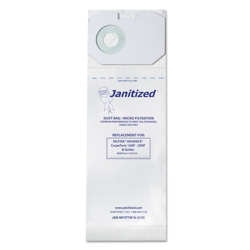 Bags and Filters | Janitized JAN-NFCPTW16-2(10) Vacuum Filter Bags Designed to Fit Nilfisk CarpeTwin Upright 16XP/20XP (100/Carton) image number 0