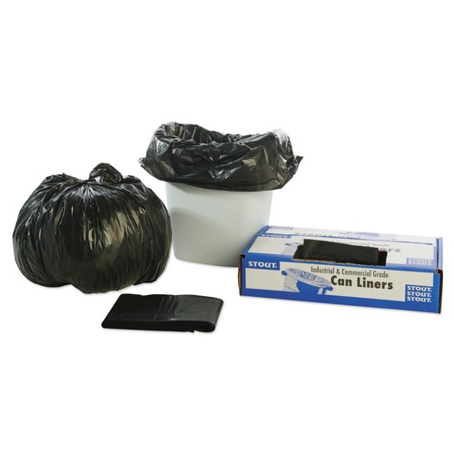 Cleaning & Janitorial Supplies | Stout by Envision T2424B10 24 in. x 24 in. 1 mil. 10 Gallon Total Recycled Content Plastic Trash Bags - Brown/ Black (250/Carton) image number 0
